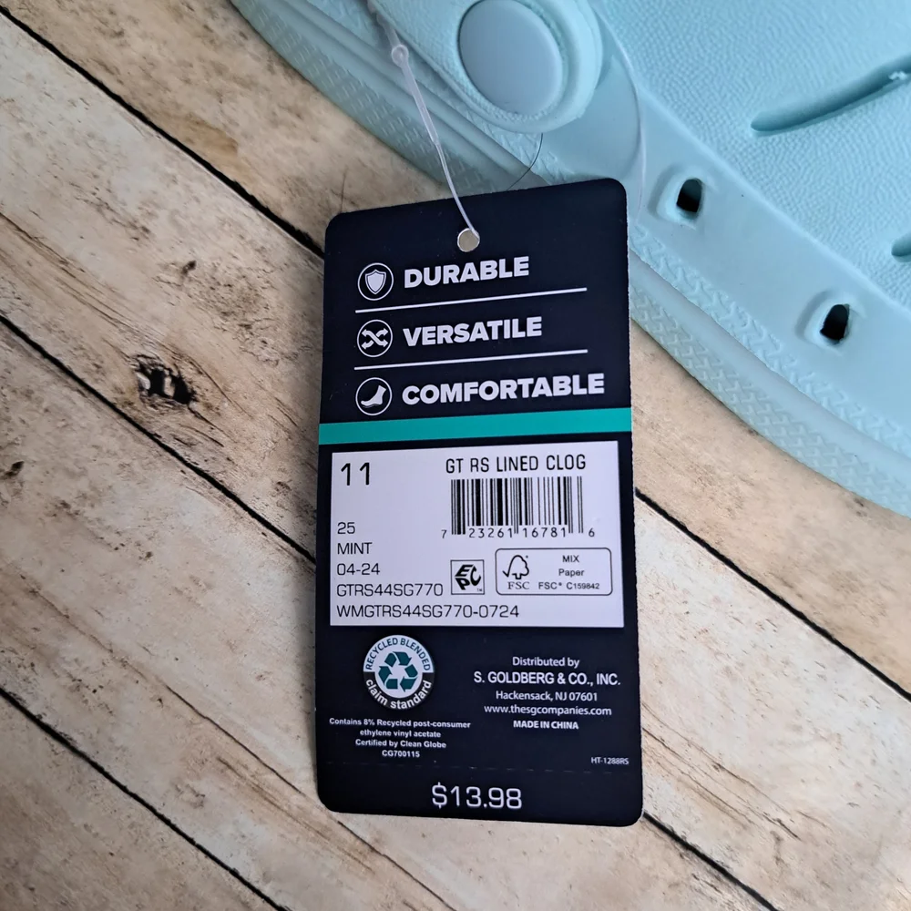 Rugged Shark Unisex Toddler Kids Mint Green Fleece-Lined Clogs Slippers
